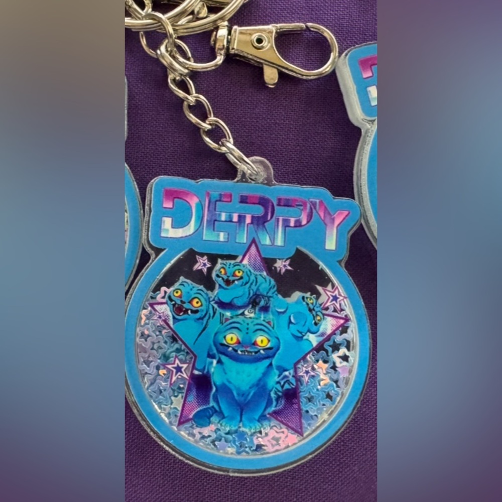 Derpy Blue Cat Keychain